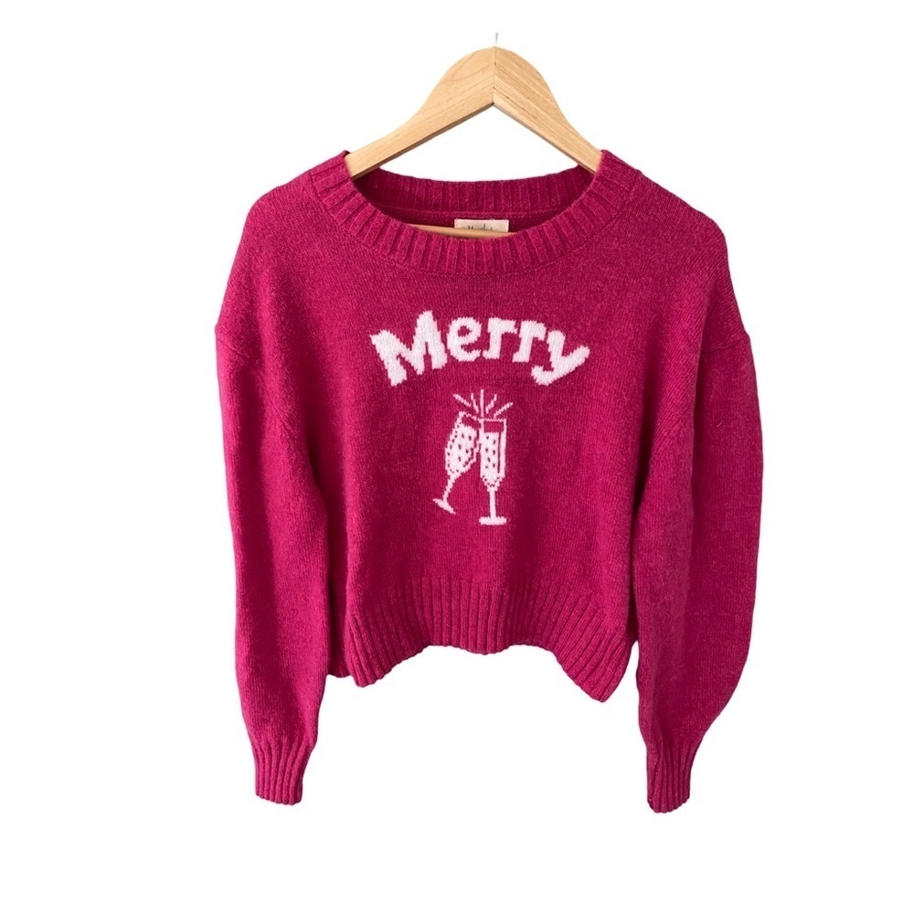 Kaisley Hot Pink Holiday Long Sleeve Merry Sweater NWT Size L